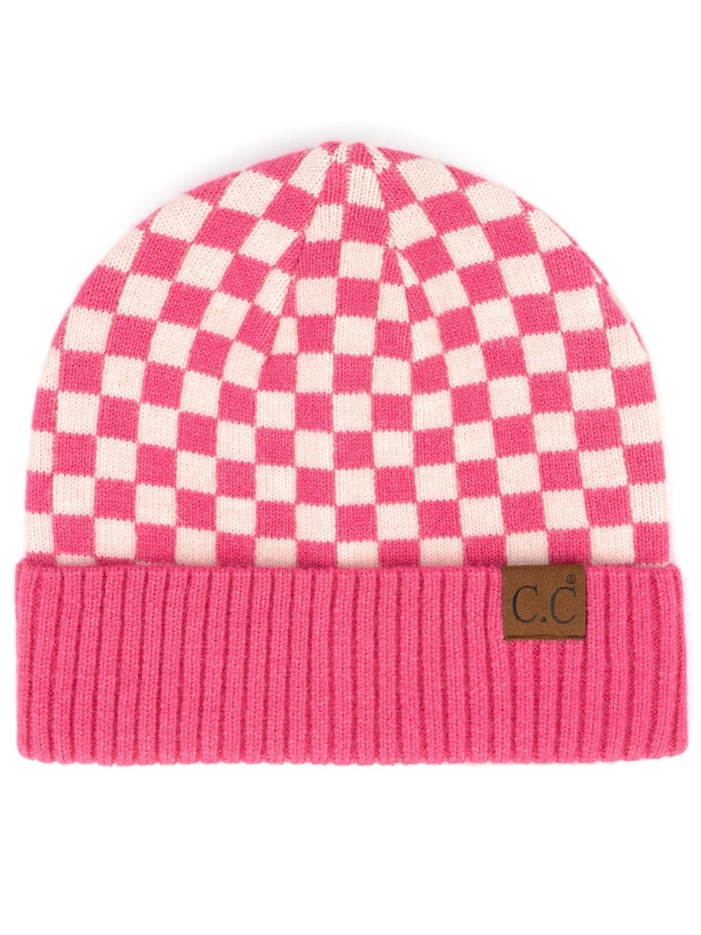 C.C Pink Wool Check Pattern Beanie Anti-pilling